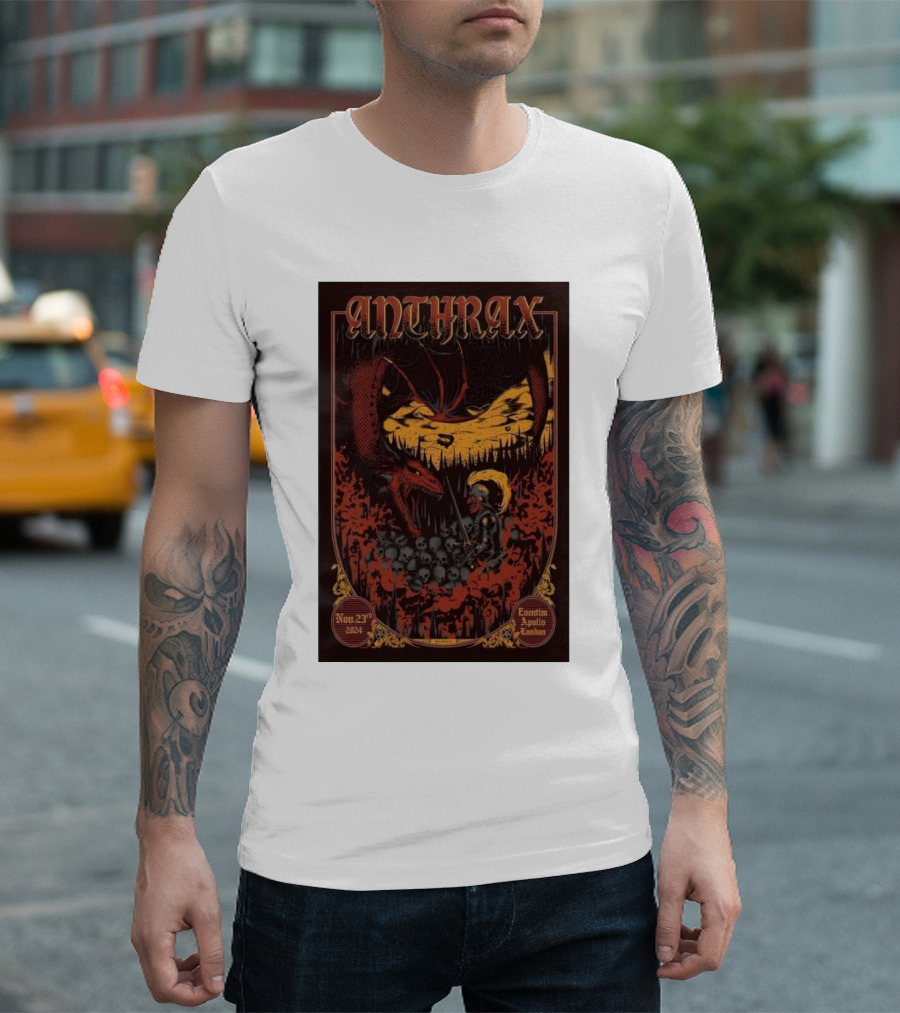 Anthrax Nov 23 2024 Eventim Apollo London UK Tour Dragon And Warrior T-Shirt