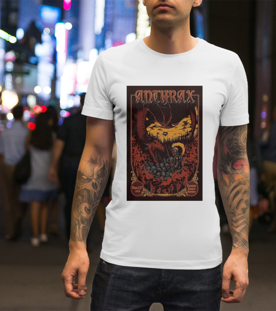 Anthrax Nov 23 2024 Eventim Apollo London UK Tour Dragon And Warrior T-Shirt