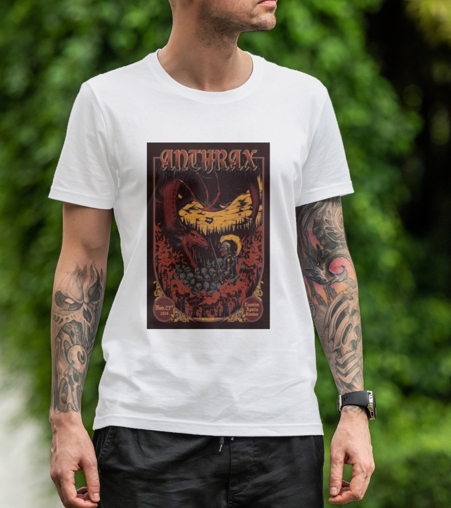 Anthrax Nov 23 2024 Eventim Apollo London UK Tour Dragon And Warrior T-Shirt