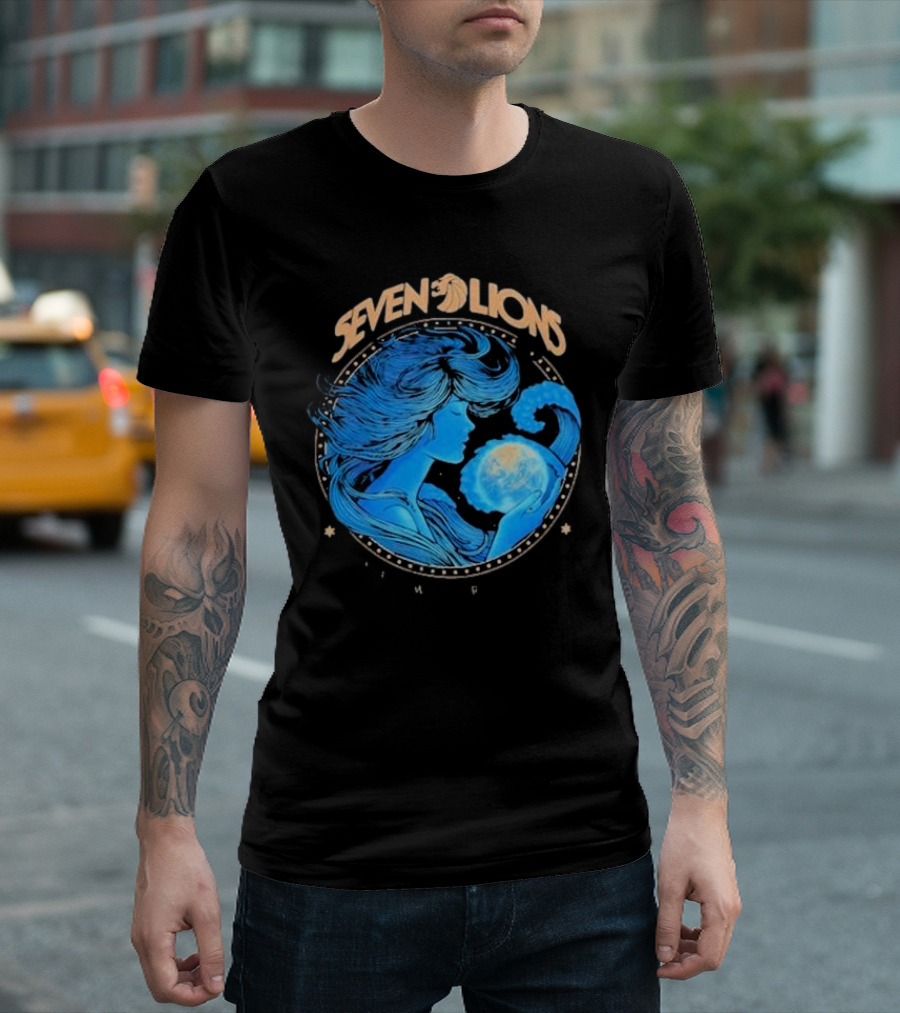 Seven Lions Worlds Apart Celestial Woman Holding Earth T-Shirt