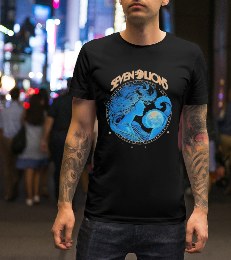 Seven Lions Worlds Apart Celestial Woman Holding Earth T-Shirt