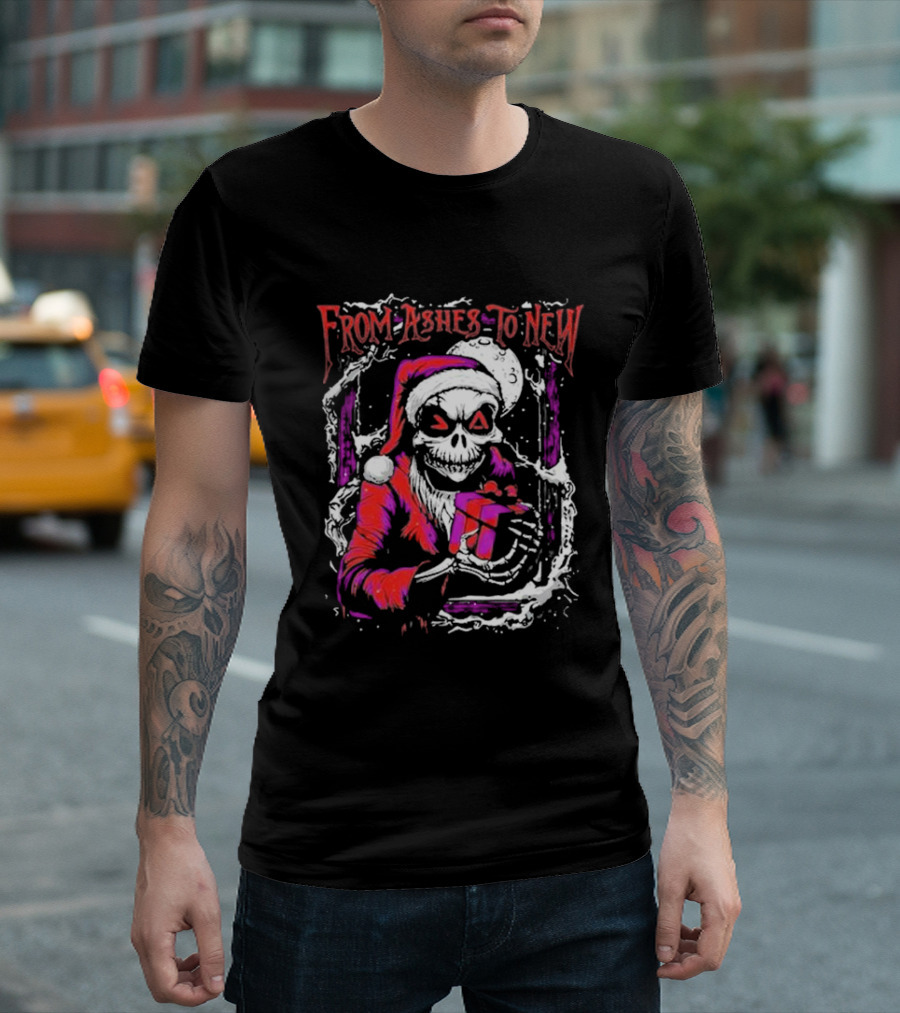 From Ashes To New 2024 Nightmare Before Christmas Santa Skull T-Shirt
