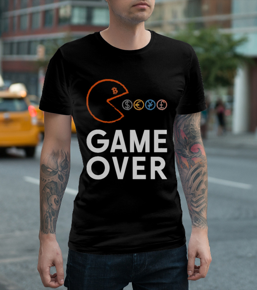 Game Over Bitcoin Pac-Man Eats Dollar Euro Yen Pound T-Shirt