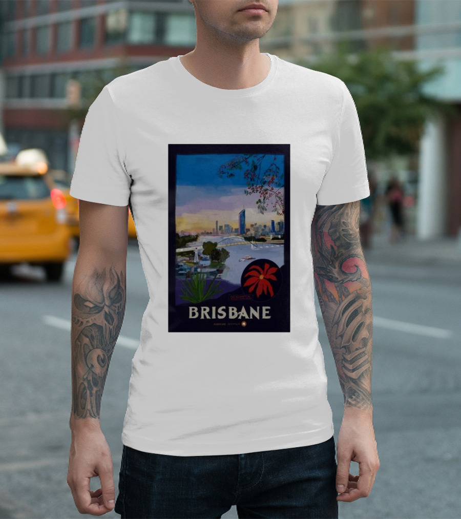 Brisbane Cityscape With Riverside And Floral Elements T-Shirt