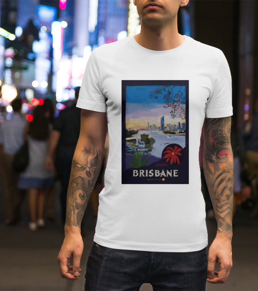 Brisbane Cityscape With Riverside And Floral Elements T-Shirt