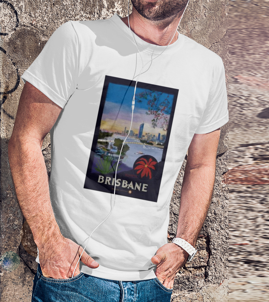Brisbane Cityscape With Riverside And Floral Elements T-Shirt