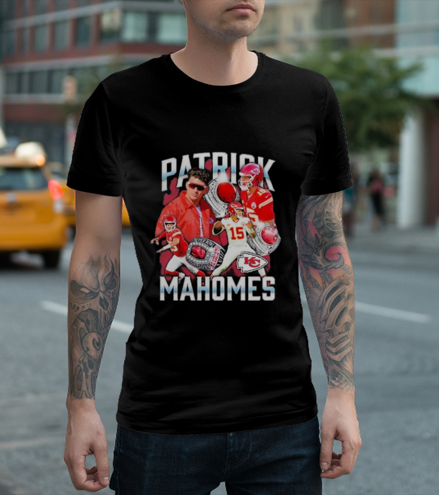 Patrick Mahomes Kansas City Chiefs Super Bowl Champion Quarterback Highlight with Rings T-Shirt