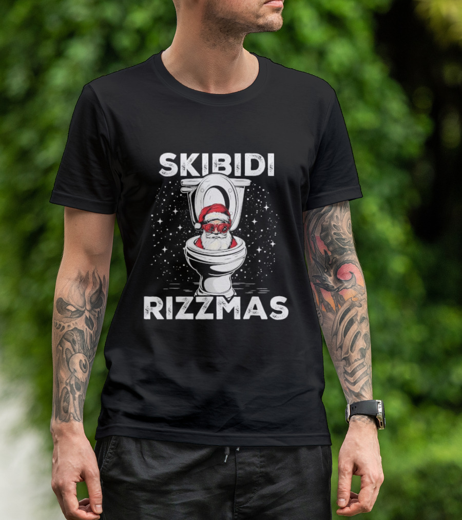 Skibidi Rizzmas Toilet Santa White Elephant Christmas T-Shirt