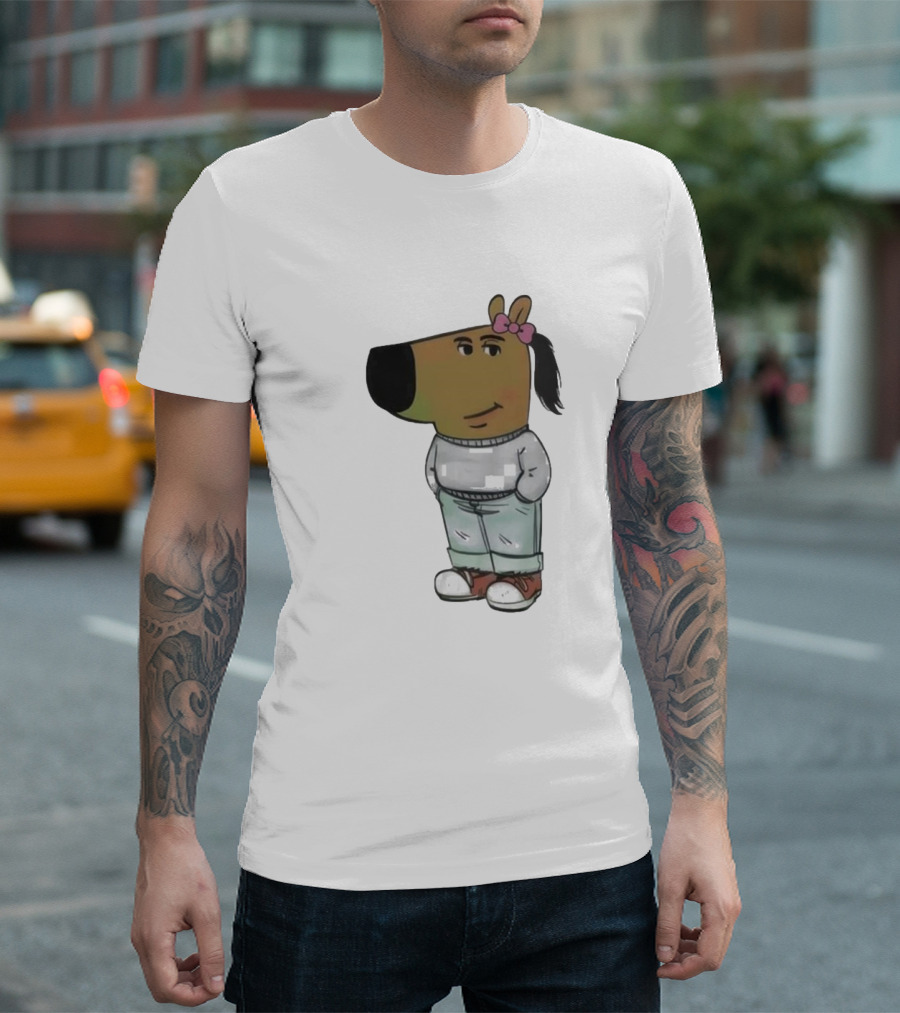 Chill Guy Dog Girl Meme Wearing Sweatshirt and Jeans T-Shirt