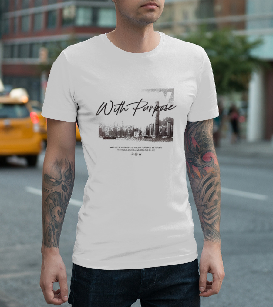 With Purpose Khaki Urban Skyline Having a Purpose Is the Difference Between Making a Living and Making a Life T-Shirt