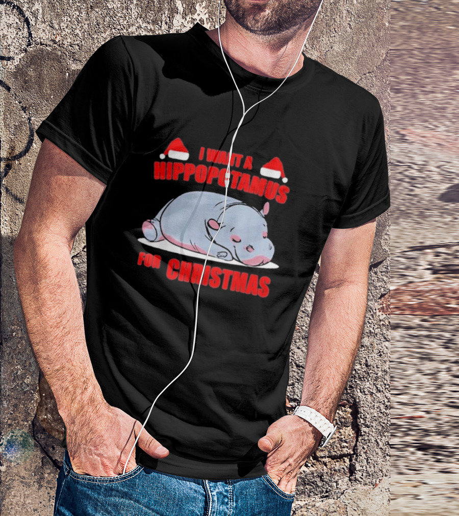 I Want A Hippopotamus For Christmas With Santa Hats T-Shirt