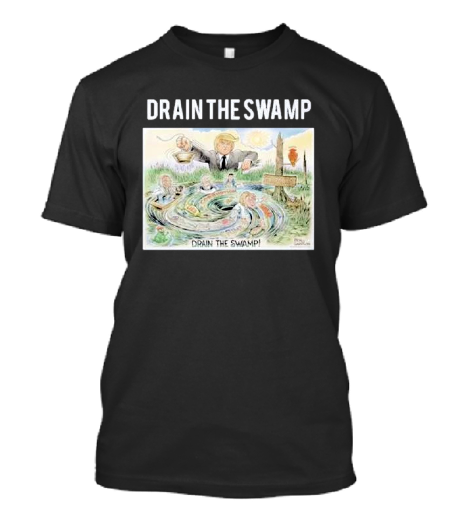Drain The Swamp Trump Political Cartoon Swirling Politicians T-Shirt