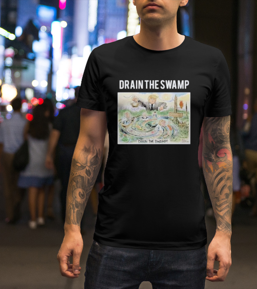 Drain The Swamp Trump Political Cartoon Swirling Politicians T-Shirt