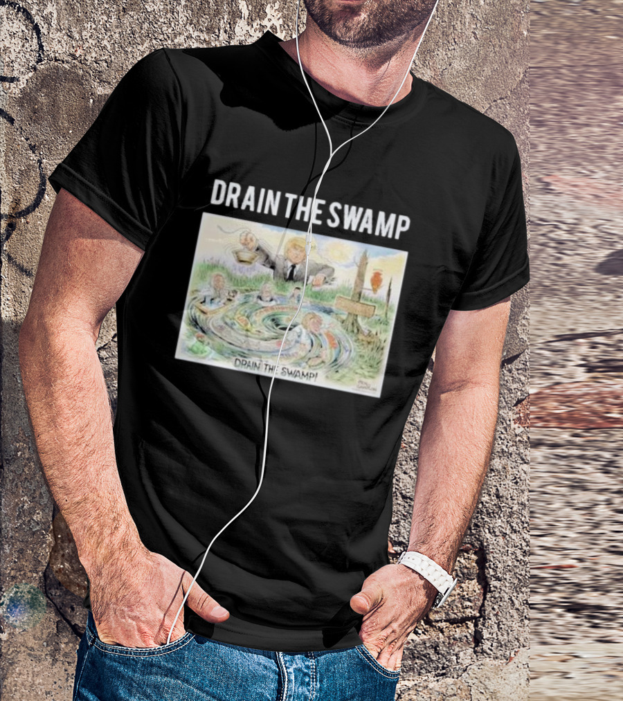 Drain The Swamp Trump Political Cartoon Swirling Politicians T-Shirt