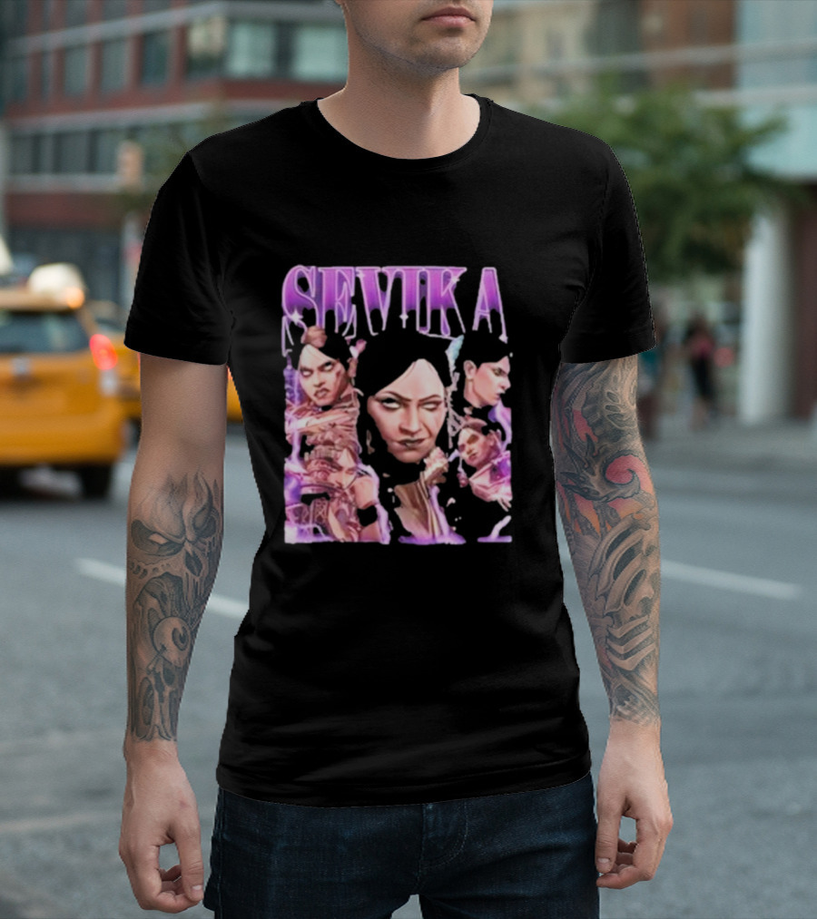 SEVIKA Arane Character Collage Graphic Purple Tones T-Shirt