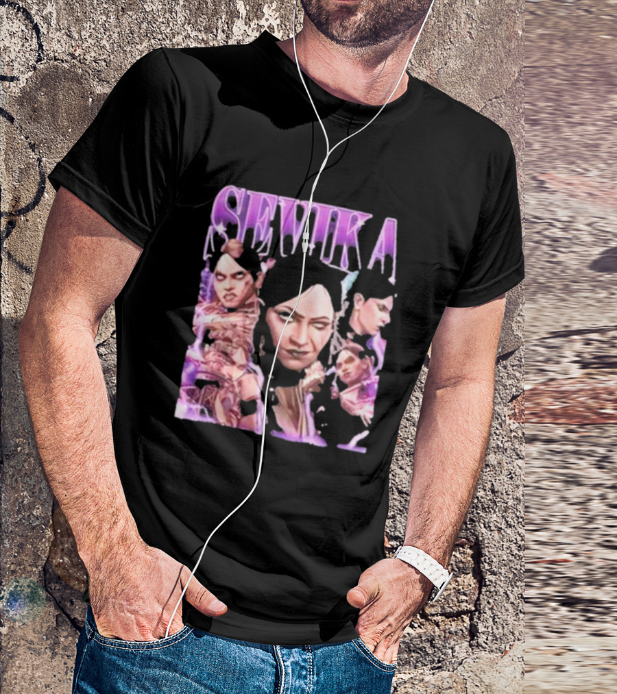 SEVIKA Arane Character Collage Graphic Purple Tones T-Shirt