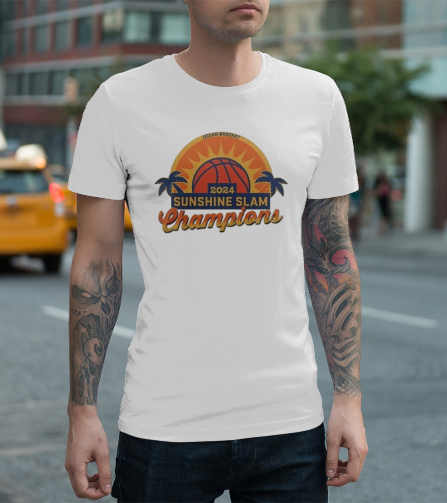 Clemson Tigers 2024 Ocean Bracket Sunshine Slam Champions Basketball Palm Trees Sunburst T-Shirt