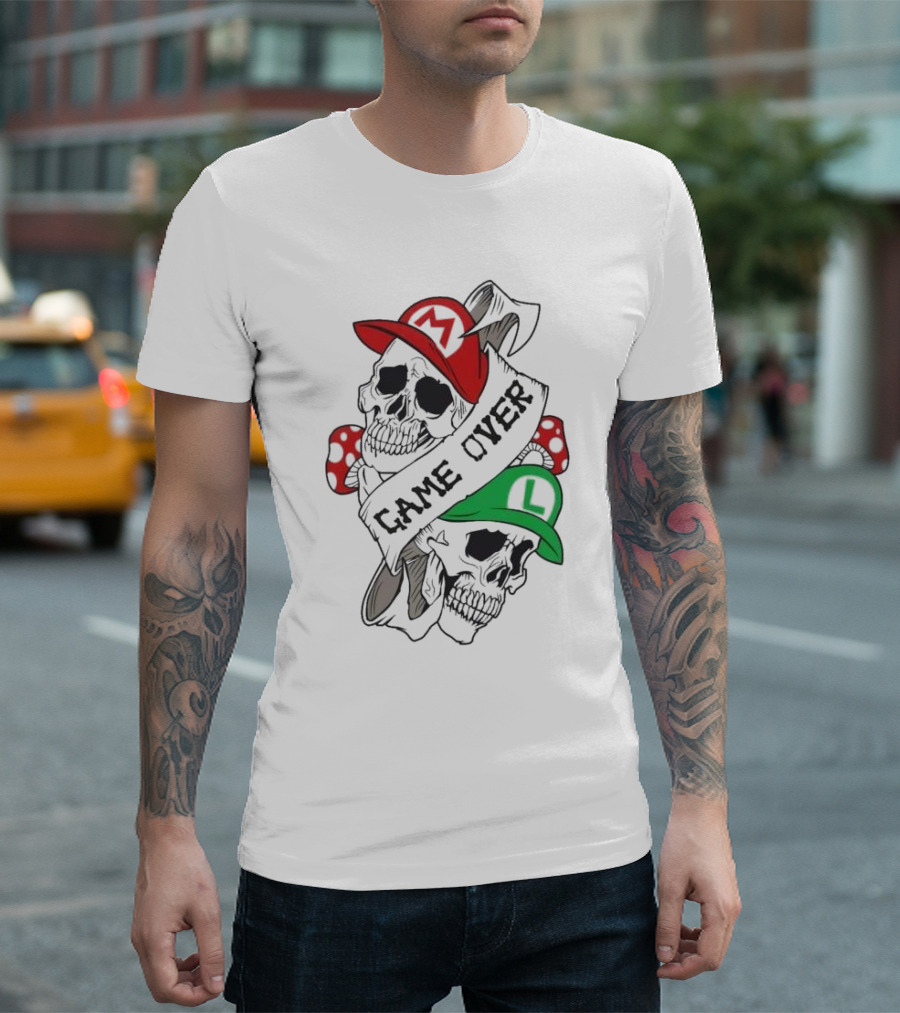 Game Over Skull M L Gaming Mushroom T-Shirt