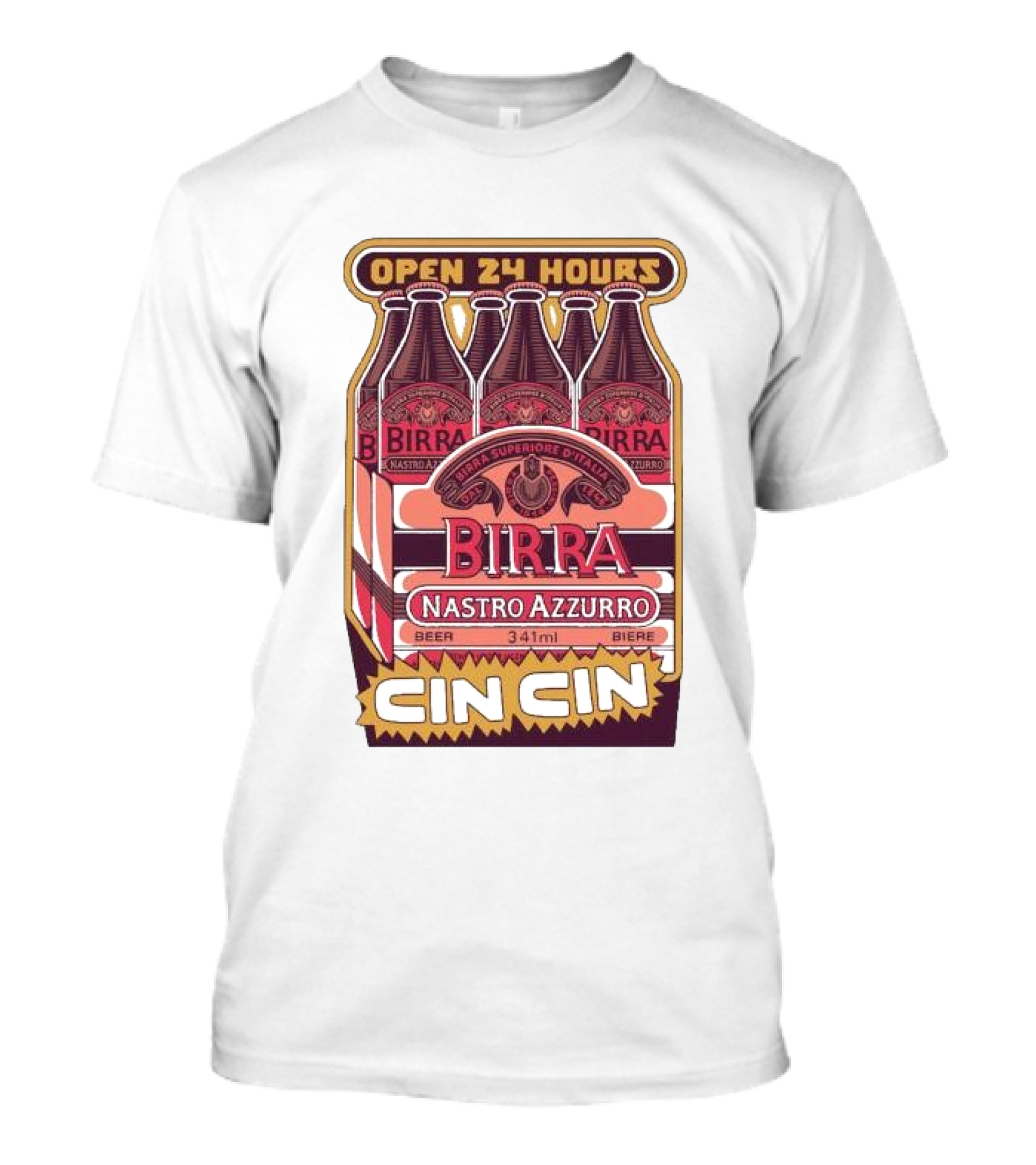 Open 24 Hours Birra Nastro Azzurro 341ml Cin Cin Beer T-Shirt
