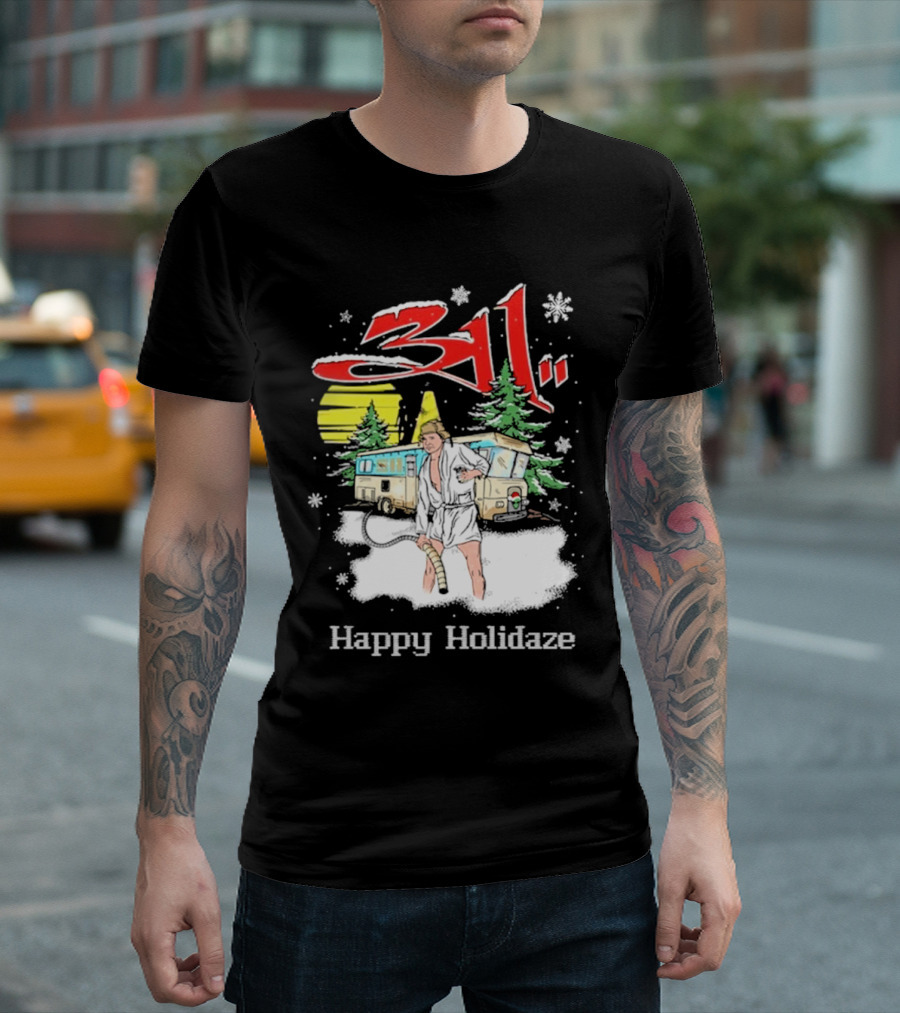 311 Happy Holidaze Christmas Vacation Scene With RV And Snowy Trees T-Shirt
