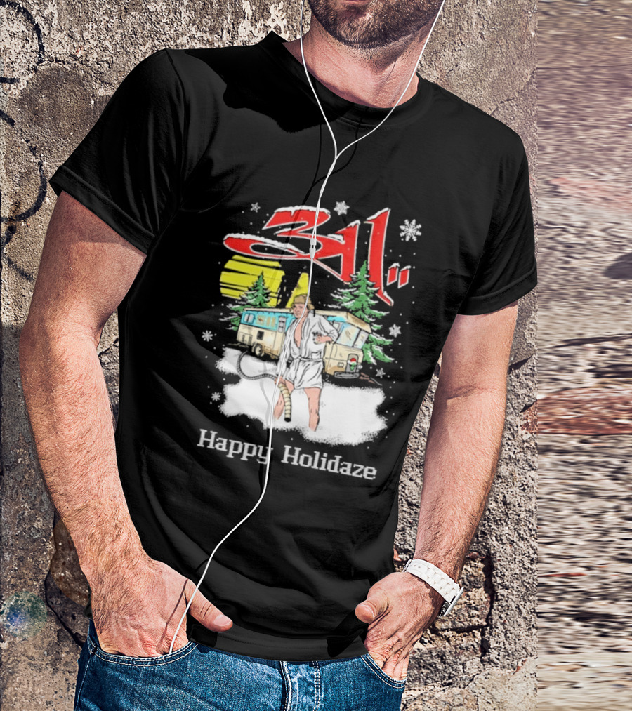 311 Happy Holidaze Christmas Vacation Scene With RV And Snowy Trees T-Shirt