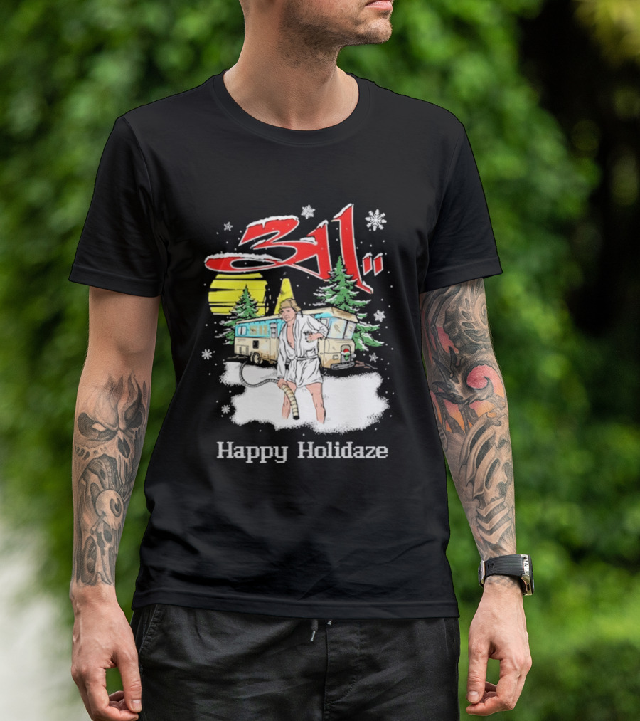 311 Happy Holidaze Christmas Vacation Scene With RV And Snowy Trees T-Shirt