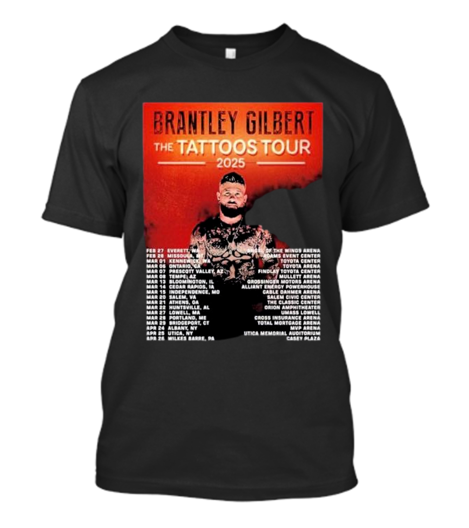 Brantley Gilbert The Tattoos Tour 2025 USA Dates And Venues T-Shirt