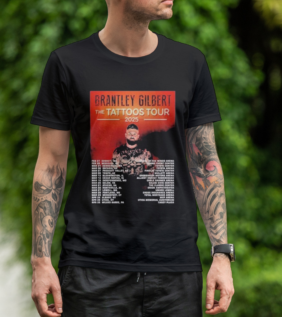Brantley Gilbert The Tattoos Tour 2025 USA Dates And Venues T-Shirt