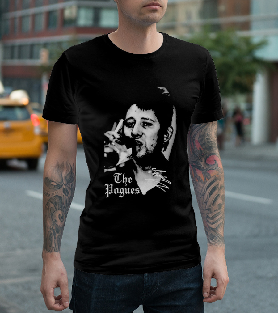 The Pogues Shane MacGowan Smoking Black and White Photo T-Shirt