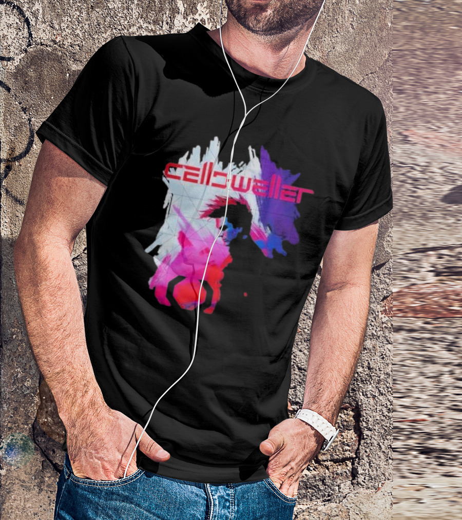Celldweller The Sentinel Neon Abstract Portrait With Geometric Accent T-Shirt