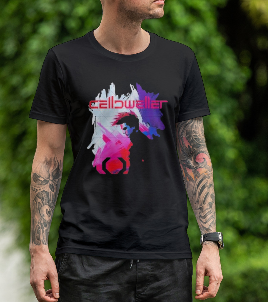 Celldweller The Sentinel Neon Abstract Portrait With Geometric Accent T-Shirt
