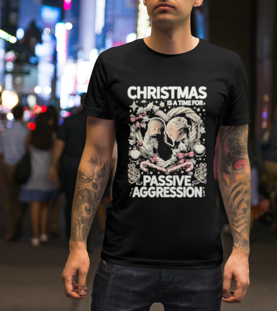 Christmas Is A Time For Passive Aggression Wreath And Candy Canes T-Shirt