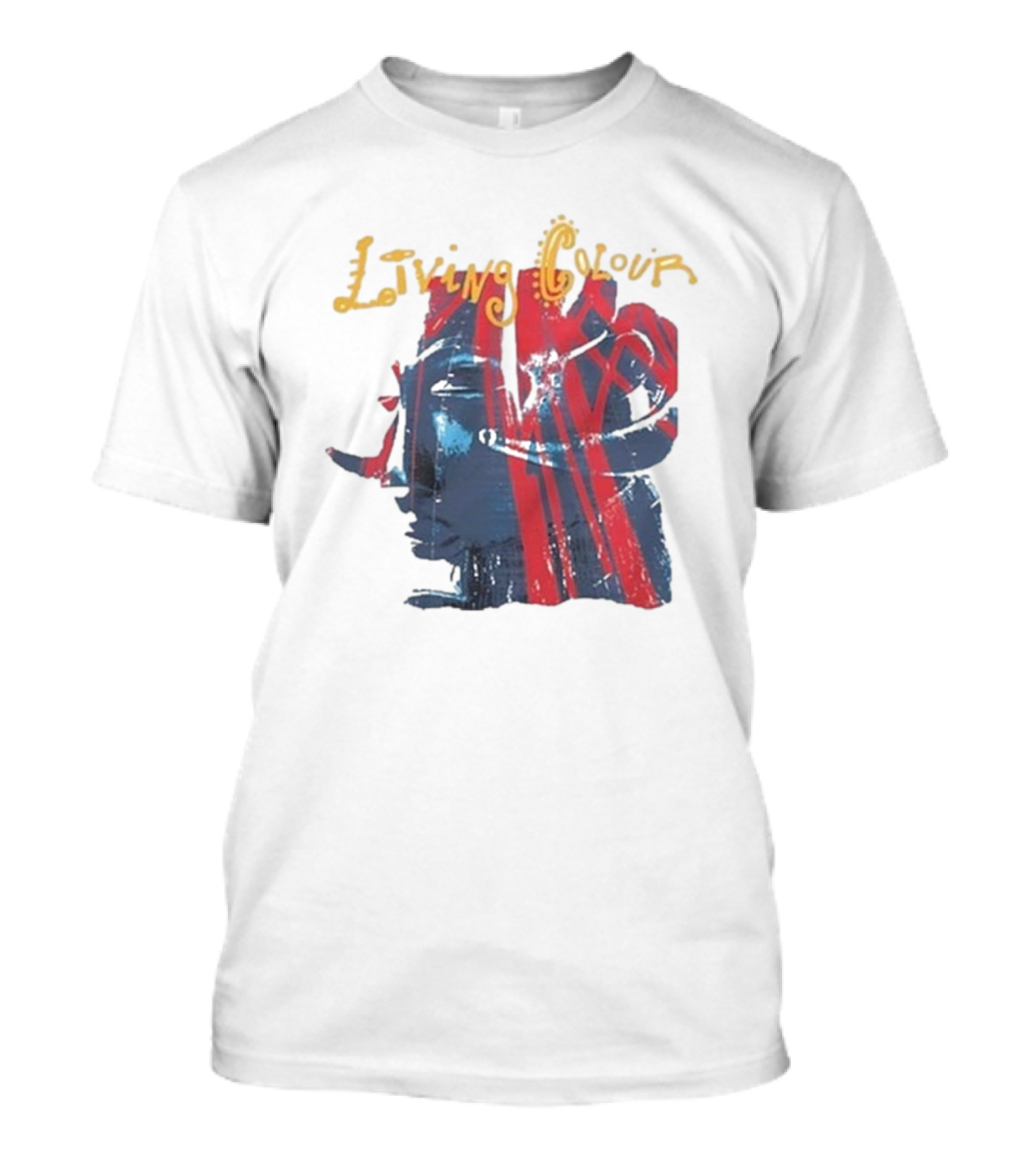 Living Colour 2024 Abstract Face Red Blue Stripes T-Shirt