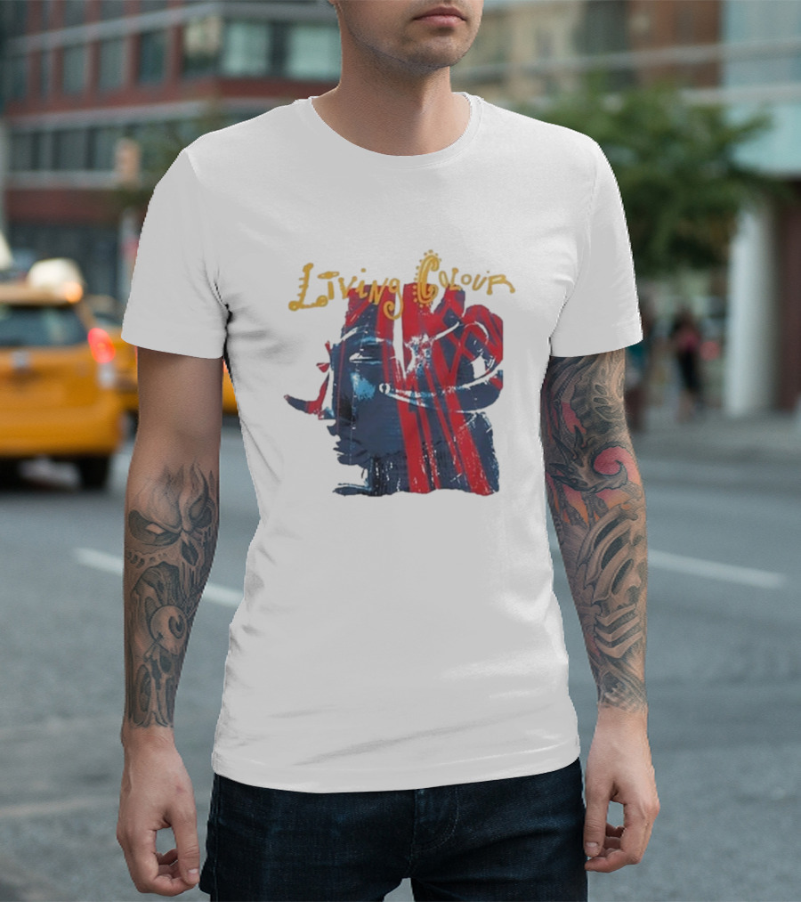 Living Colour 2024 Abstract Face Red Blue Stripes T-Shirt