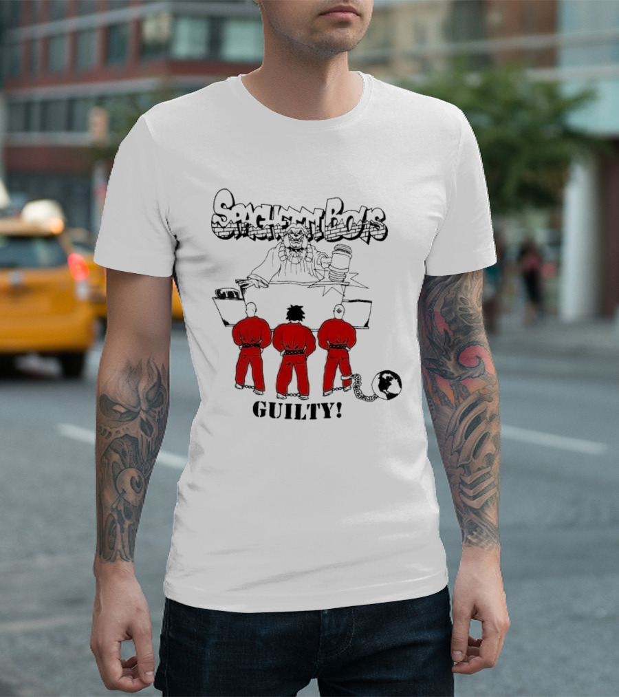 Spaghetti Boys Guilty Comic Judge Prisoners Earth Chain T-Shirt