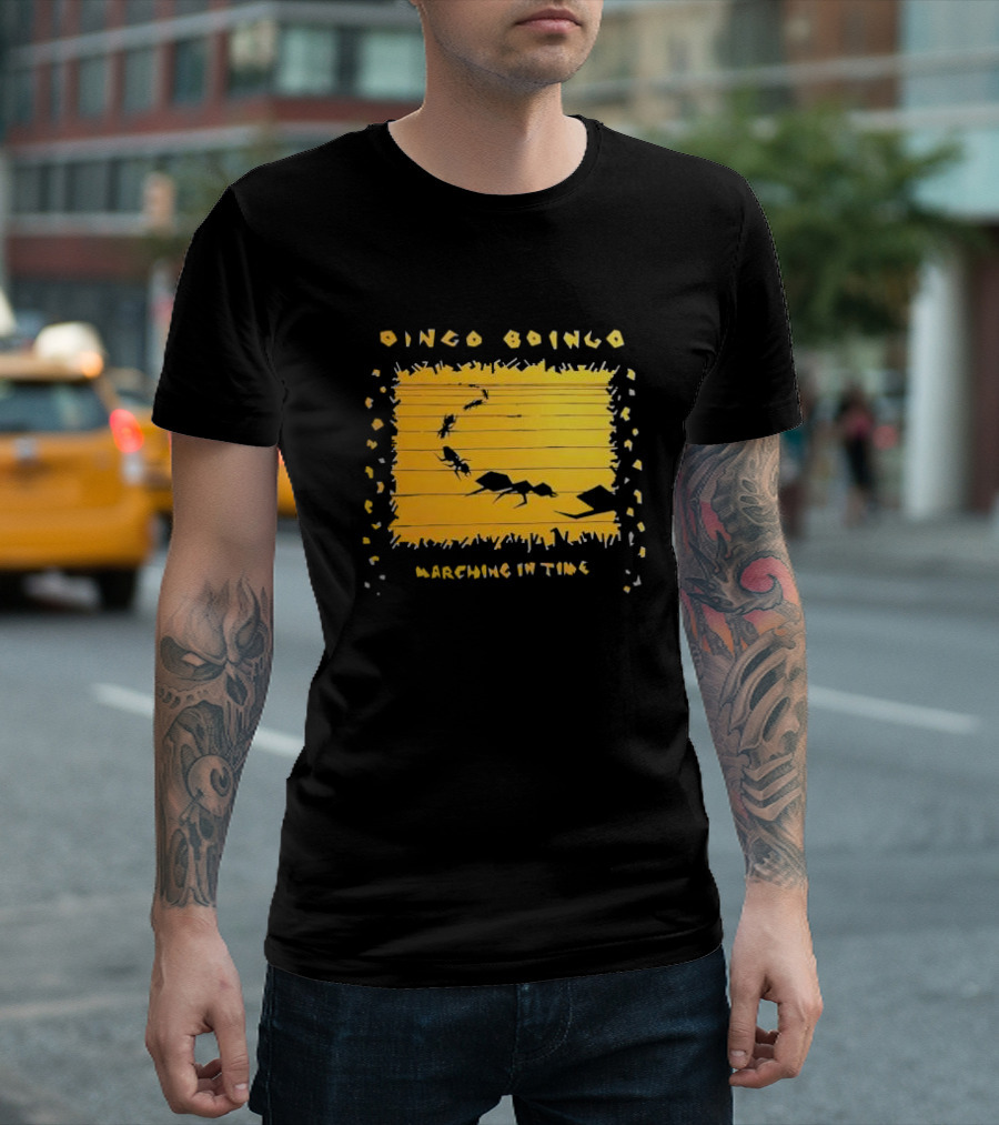 Oingo Boingo Marching in Time Ants on Yellow Stripe T-Shirt