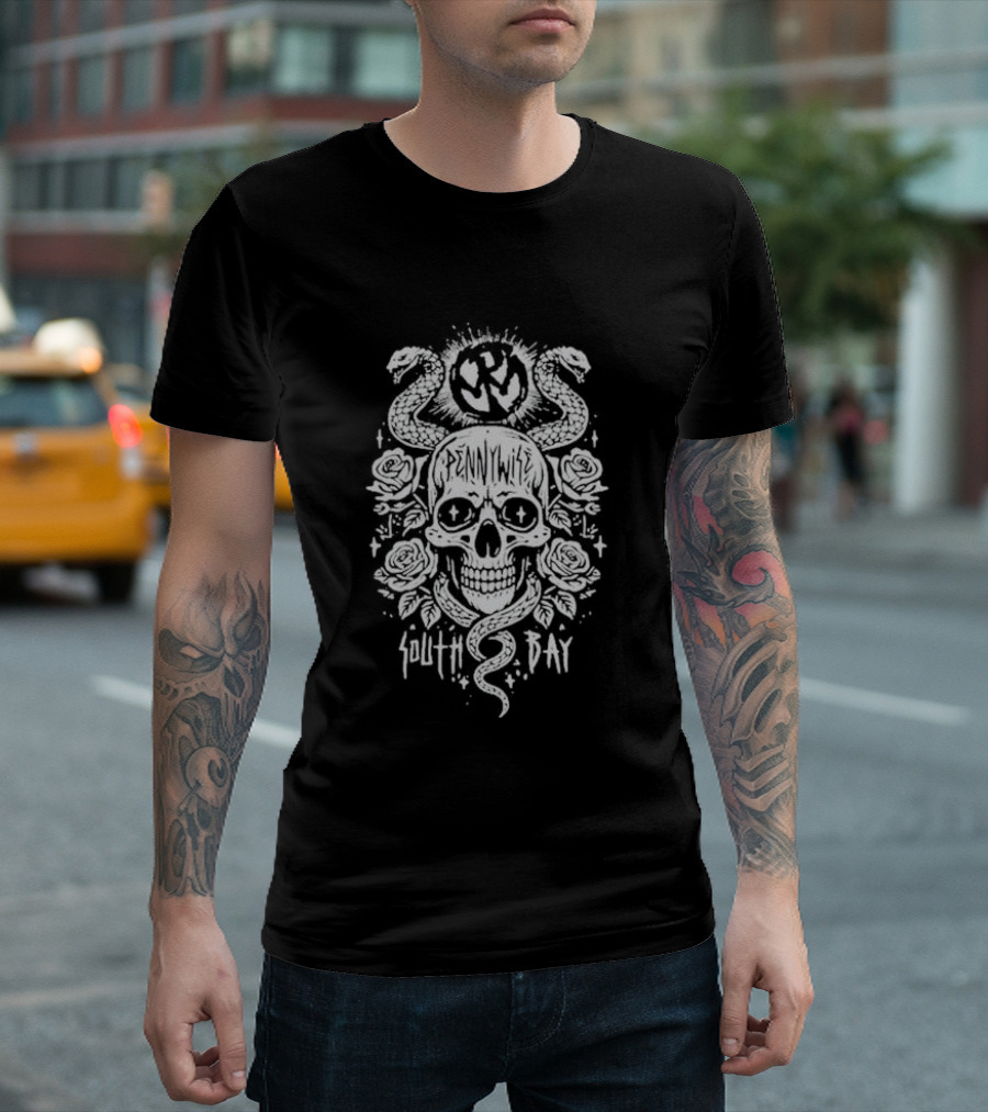 Pennywise South Bay Skull Snake Roses Artwork T-Shirt