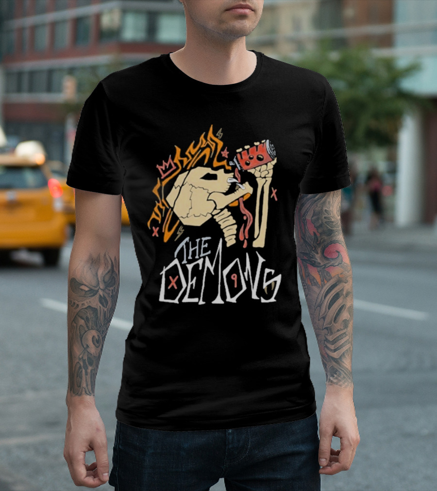 The Demons Skull Crown Flames and Drink T-Shirt