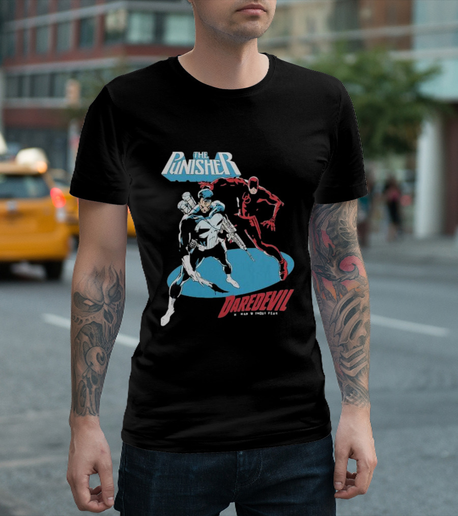 The Punisher Versus Daredevil The Man Without Fear Showdown Iconic Comic Heroes T-Shirt