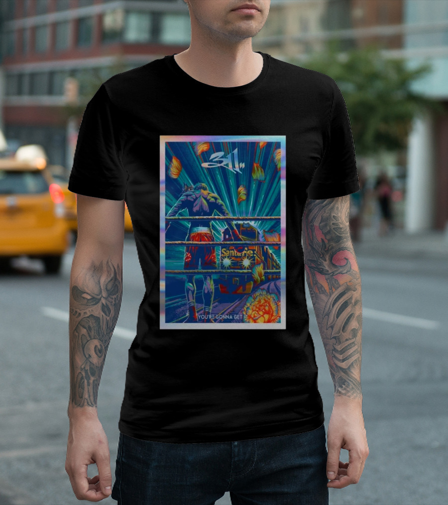 311 You’re Gonna Get It Tour Retro Boxing Ring Scene with Train and Falling Leaves T-Shirt
