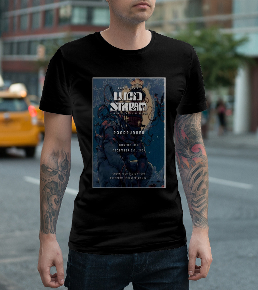Pretty Lights Lucid Stream Live from the Swirl Bridge Roadrunner Boston MA December 5-7 2024 Check Your Vector Tour Soundship Spacesystem T-Shirt