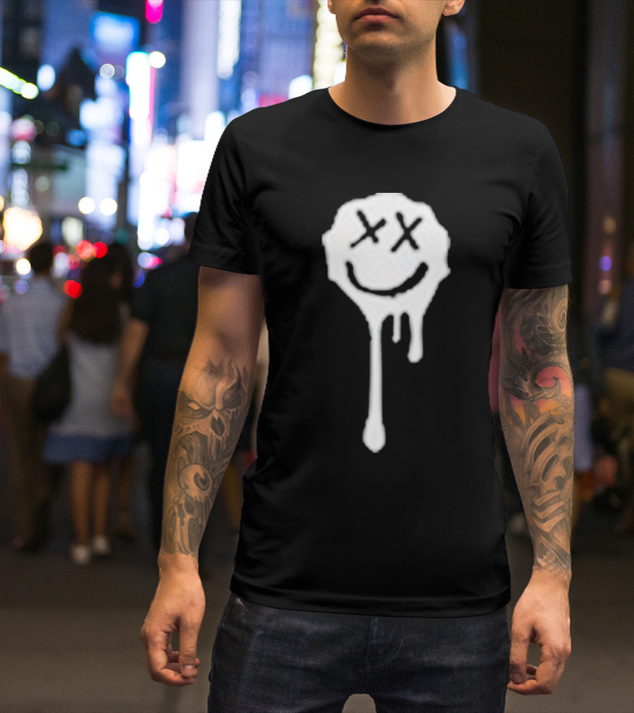 Olive Drip Smiley Face With Nirvana T-Shirt