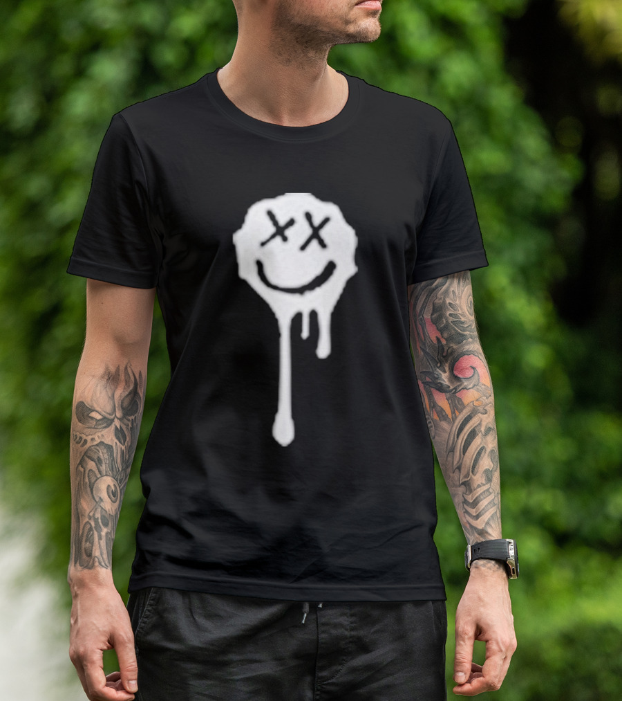 Olive Drip Smiley Face With Nirvana T-Shirt