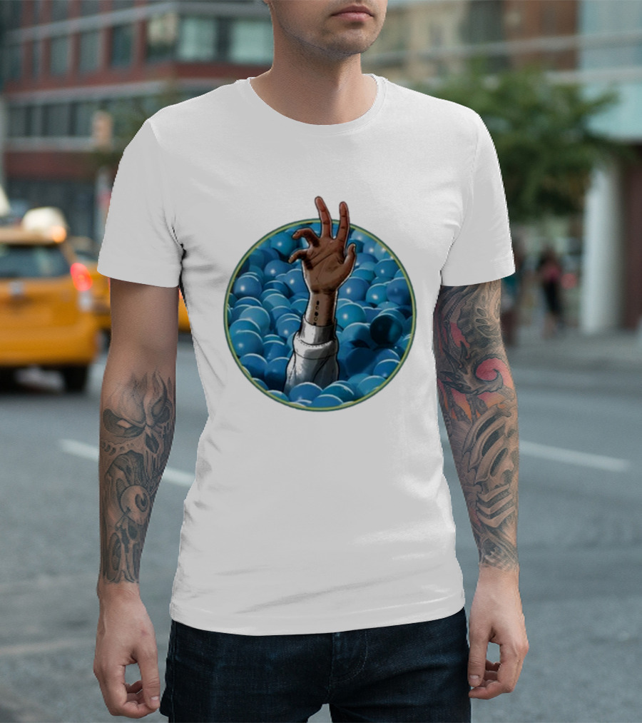 Hand Reaching Out of Blue Ballpit Sphere T-Shirt