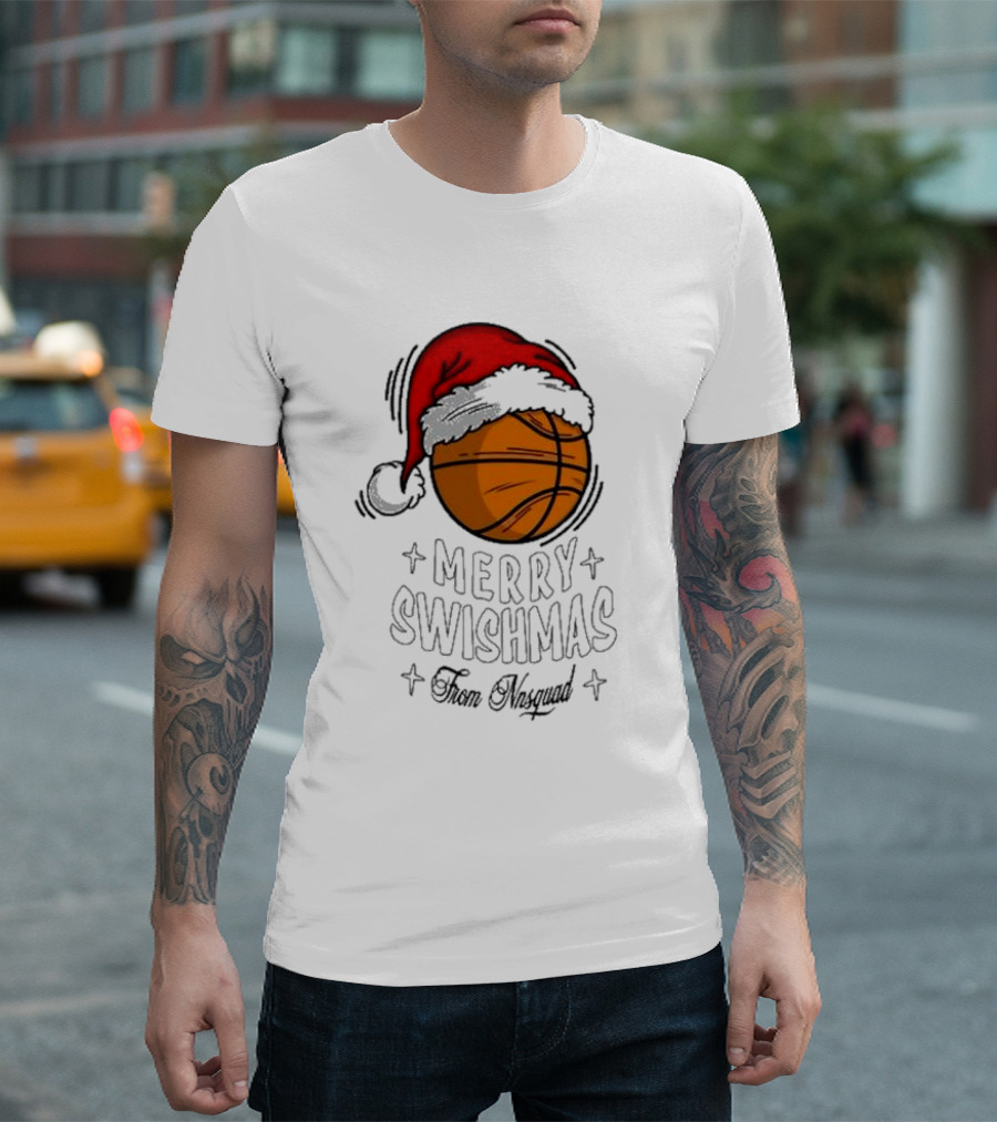 Merry Swishmas From Nnsquad Basketball Santa Hat T-Shirt