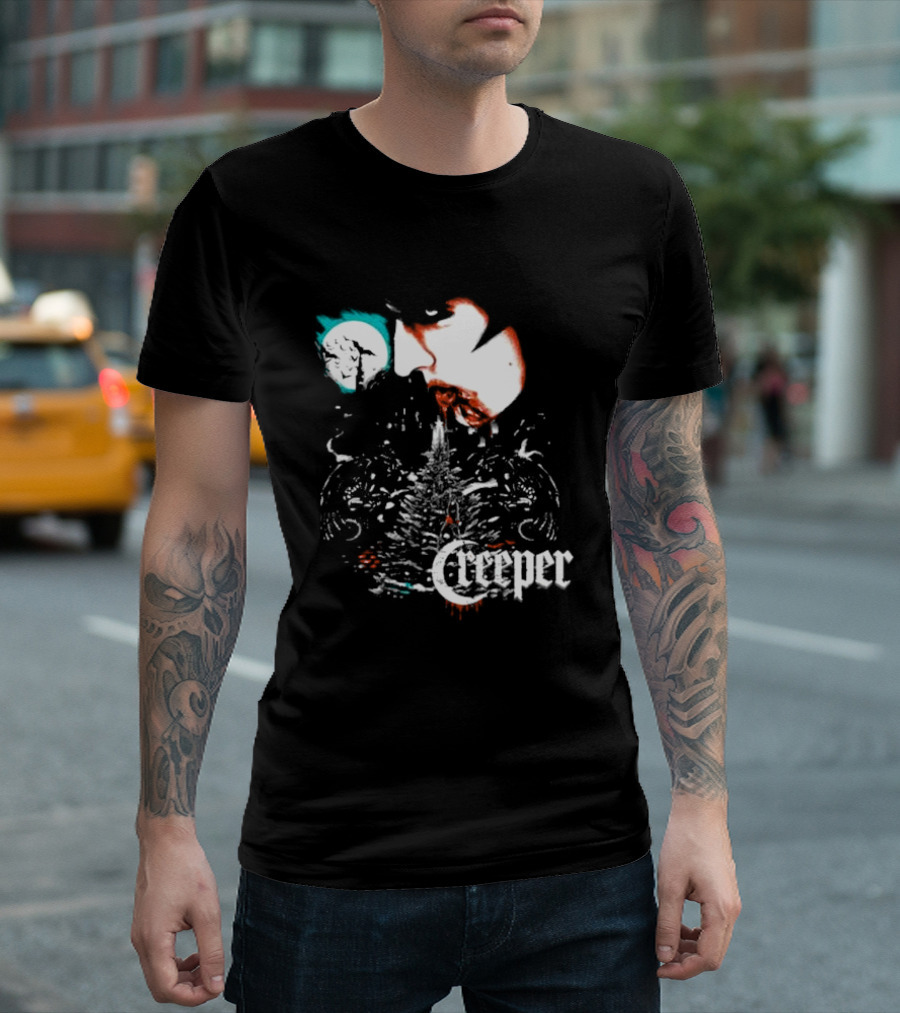 Creeper Christmas 2024 Gothic Holiday Moonlit Face and Tree T-Shirt