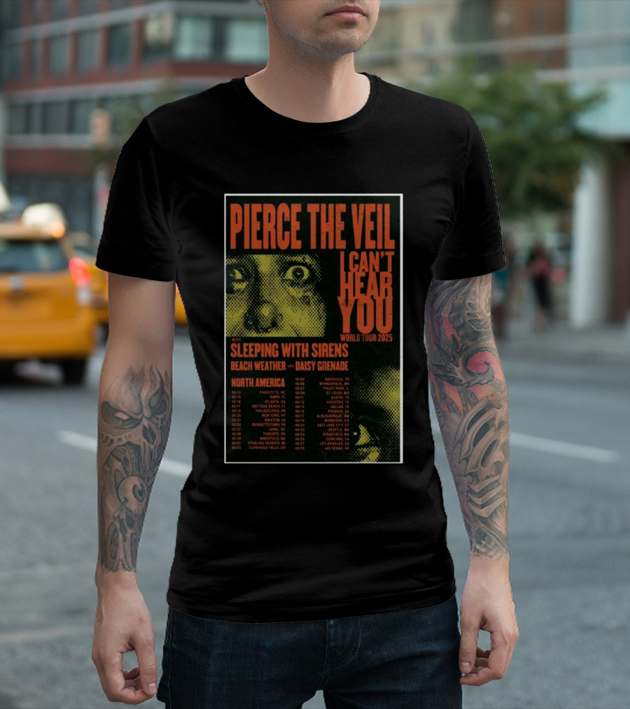 Pierce The Veil I Can’t Hear You World Tour 2025 With Sleeping With Sirens Beach Weather Daisy Grenade North America T-Shirt