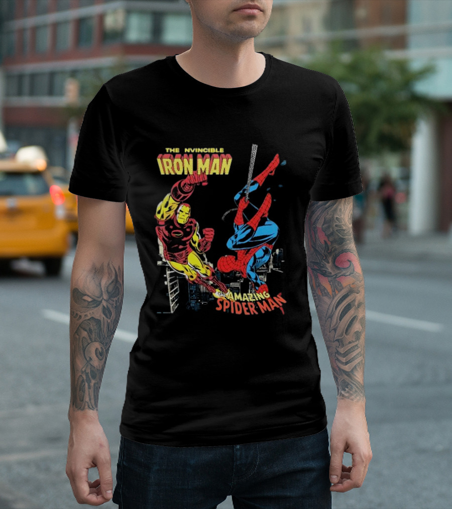 The Invincible Iron Man and The Amazing Spider-Man Showdown in the City T-Shirt