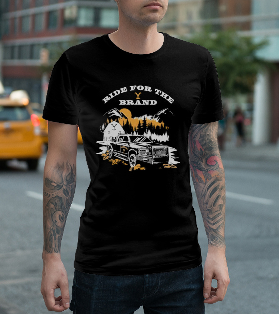 Yellowstone Ride for the Brand Truck Mountains Barn Scene T-Shirt