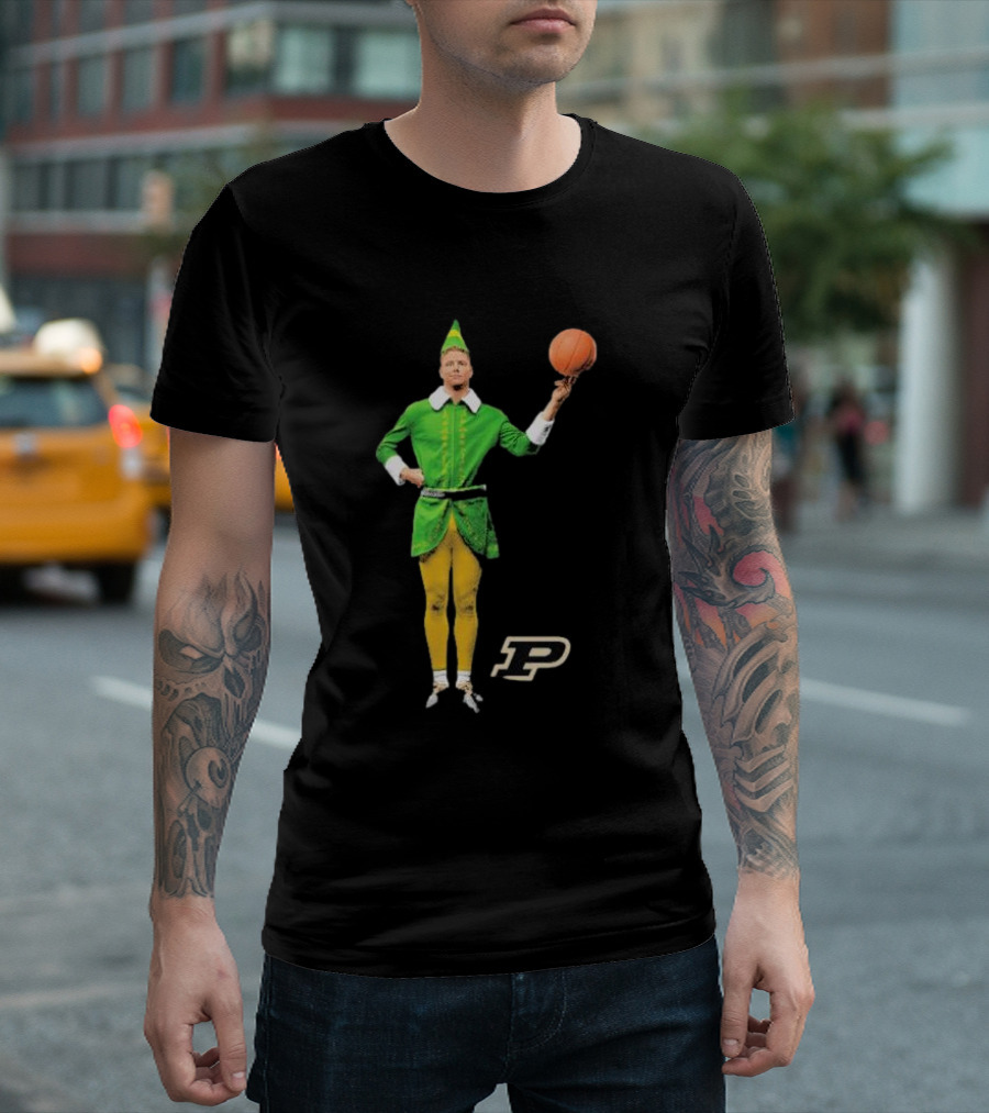 Caleb The Elf Purdue Boilermakers Basketball Elf Holding Basketball With Purdue T-Shirt